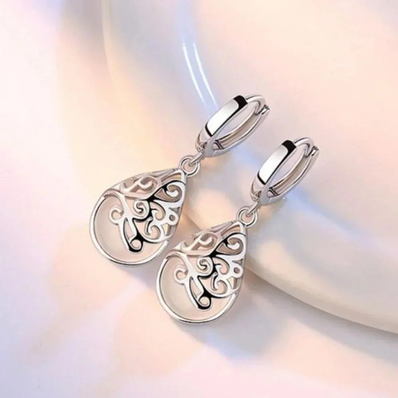 925 Sterling Silver Moonlight Opal Hoop Earrings - Picture 2 of 6